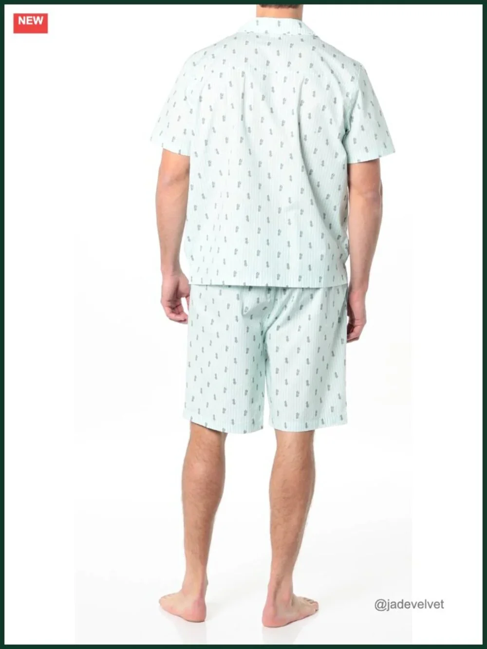 Men's Cotton Stretch Poplin Notch Collar Short Pajama Set Sleepwear